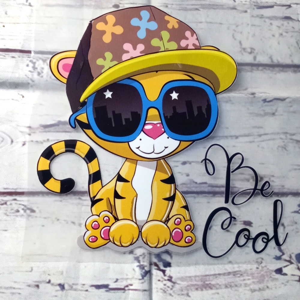 Baby tiger with hat High quality Iron-on Patches/Stickers yellow